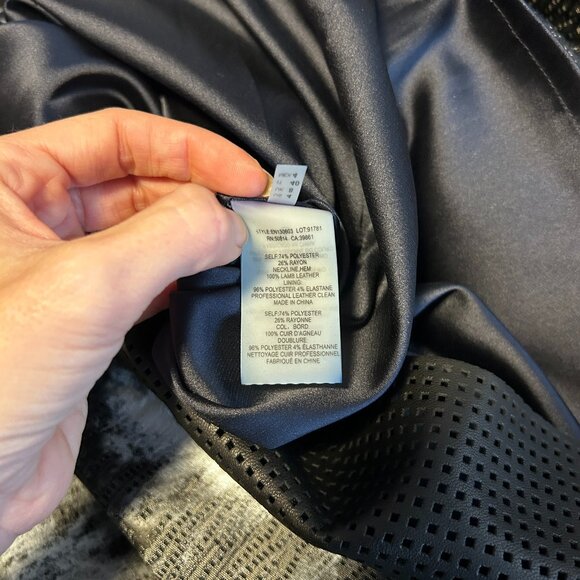 ELIE TAHARI Lamb Leather Trimmed Silver and Black Abstract Sheath Dress SZ 4 - Picture 9 of 9